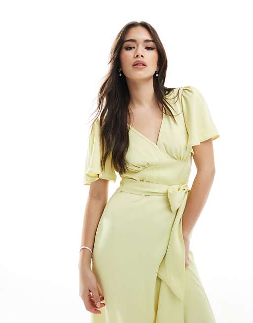 Asos Maids To Measure Bridesmaid Flutter Sleeve Maxi Dress In Lemon