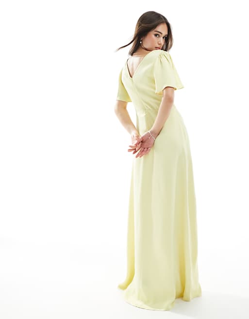 Asos Maids To Measure Bridesmaid Flutter Sleeve Maxi Dress In Lemon