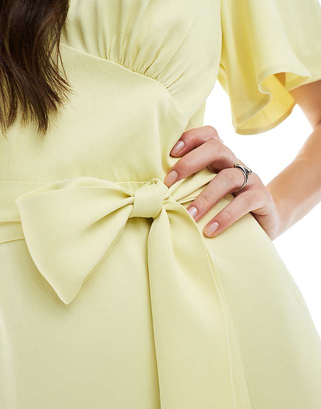 Asos Maids To Measure Bridesmaid Flutter Sleeve Maxi Dress In Lemon