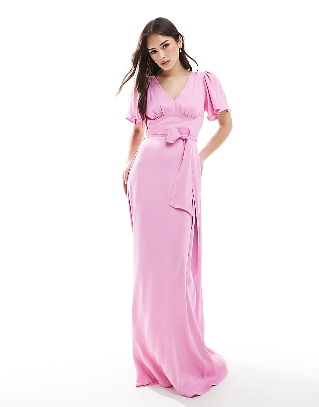asos Maids to Measure Bridesmaid flutter sleeve maxi dress in orchid
