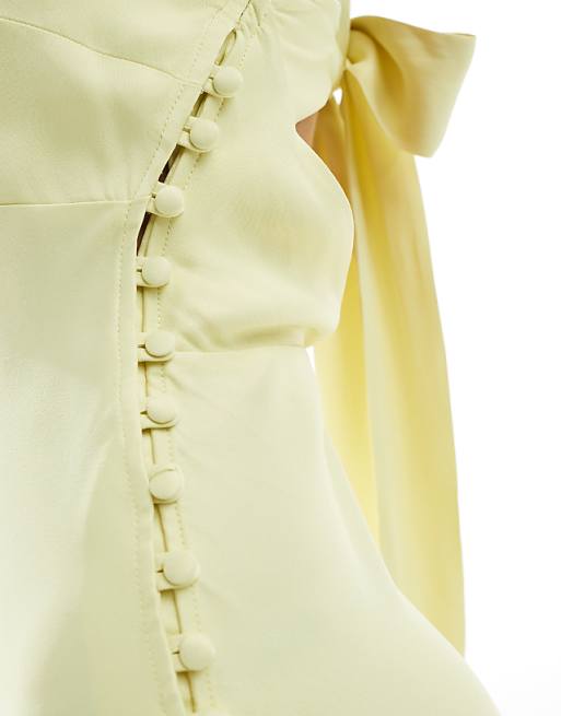 Asos Maids To Measure Bridesmaid High Neck Maxi Dress With Tie Back In Lemon