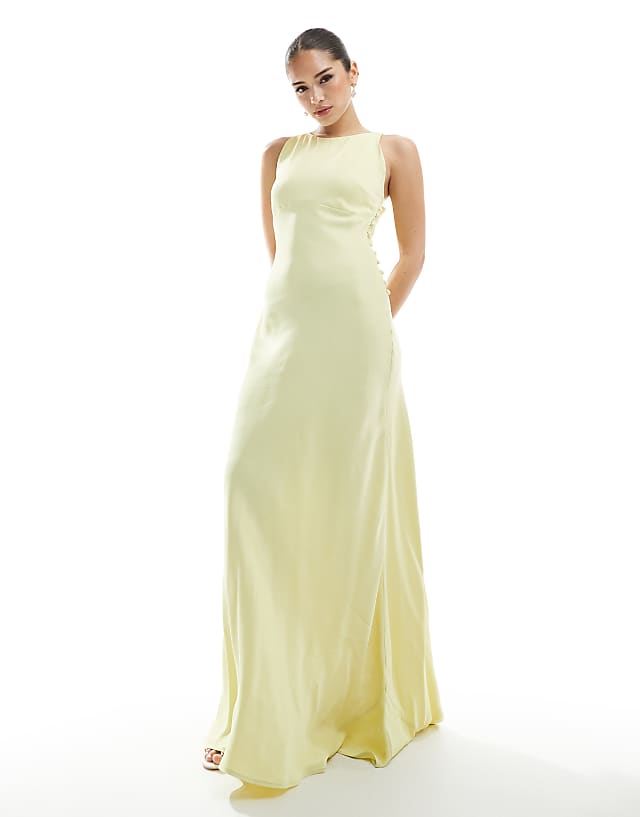 asos Maids to Measure Bridesmaid high neck maxi dress with tie back in lemon
