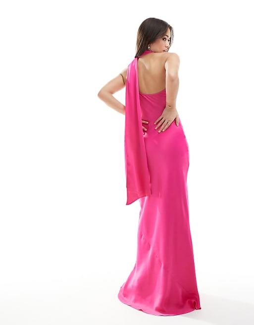 Asos Maids To Measure Bridesmaid One Shoulder Scarf Maxi Dress In Hot Pink
