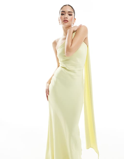 Asos Maids To Measure Bridesmaid One Shoulder Scarf Maxi Dress In Lemon