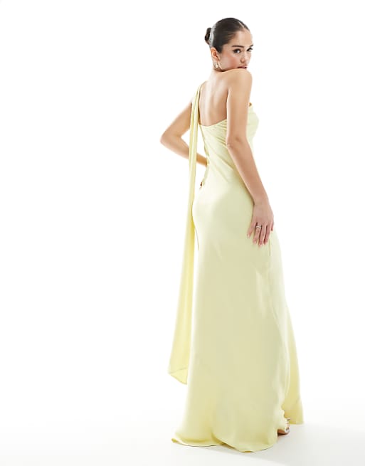 Asos Maids To Measure Bridesmaid One Shoulder Scarf Maxi Dress In Lemon