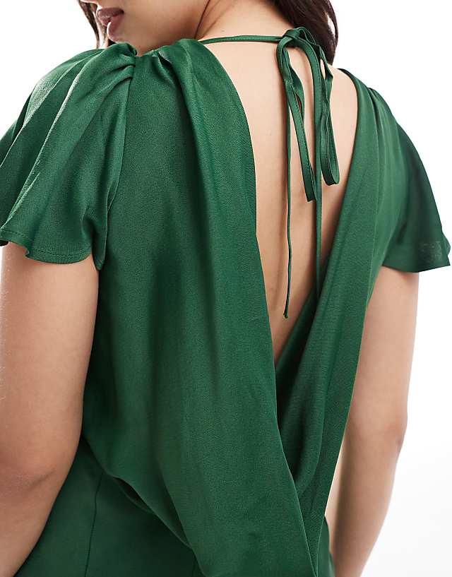 Asos Maids To Measure Bridesmaid Short Sleeve Cowl Back Maxi Dress In Emerald