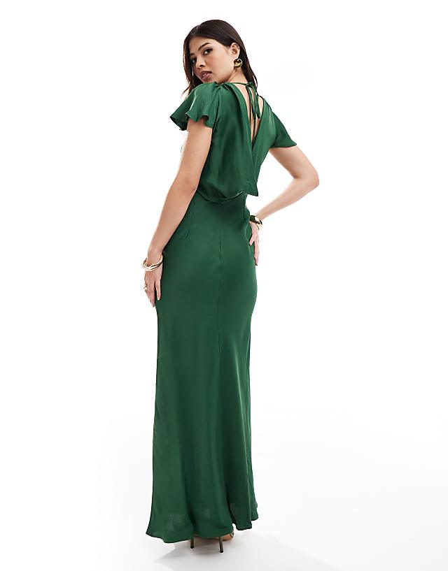 Asos Maids To Measure Bridesmaid Short Sleeve Cowl Back Maxi Dress In Emerald