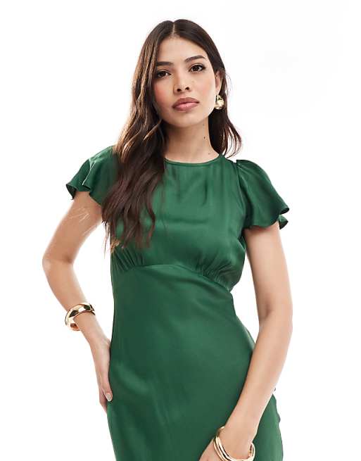 Asos Maids To Measure Bridesmaid Short Sleeve Cowl Back Maxi Dress In Emerald