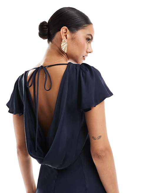 Asos Maids To Measure Bridesmaid Short Sleeve Cowl Back Maxi Dress In Navy