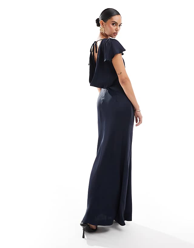 asos Maids to Measure Bridesmaid short sleeve cowl back maxi dress in navy