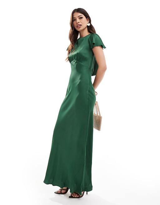 asos Maids to Measure Bridesmaid short sleeve cowl back maxi dress in emerald
