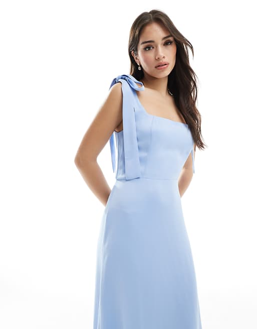 Asos Maids To Measure Bridesmaid Tie Shoulder Maxi Dress In Cornflower Blue