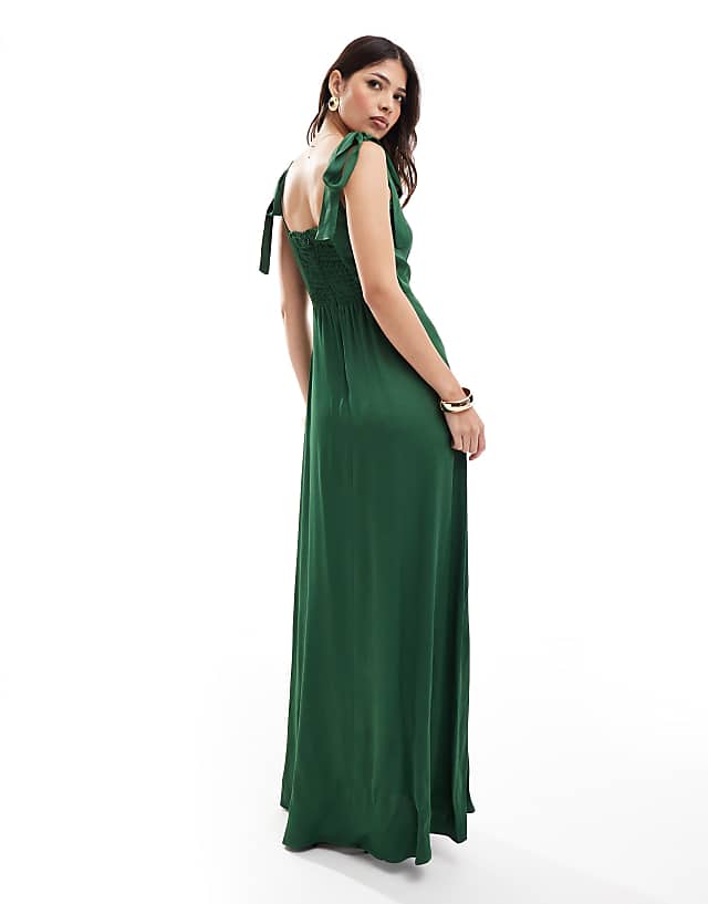 Asos Maids To Measure Bridesmaid Tie Shoulder Maxi Dress In Emerald