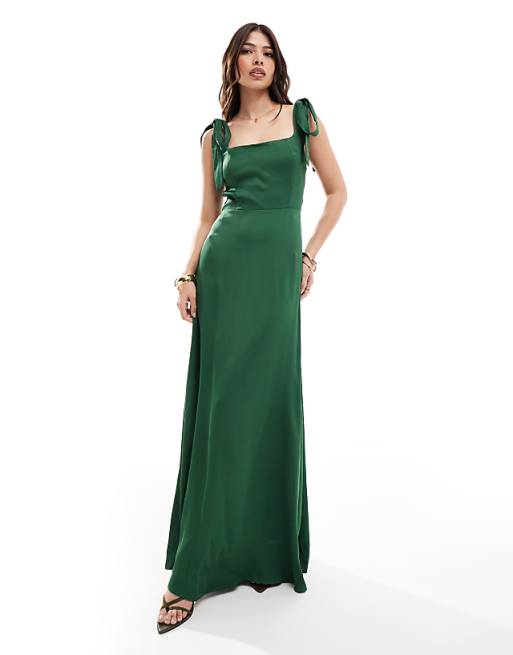 asos Maids to Measure Bridesmaid tie shoulder maxi dress in emerald