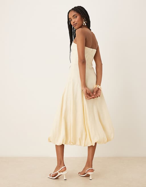 Asos Mango Capsule Linen Bandeau Structured Midi Dress In Buttermilk