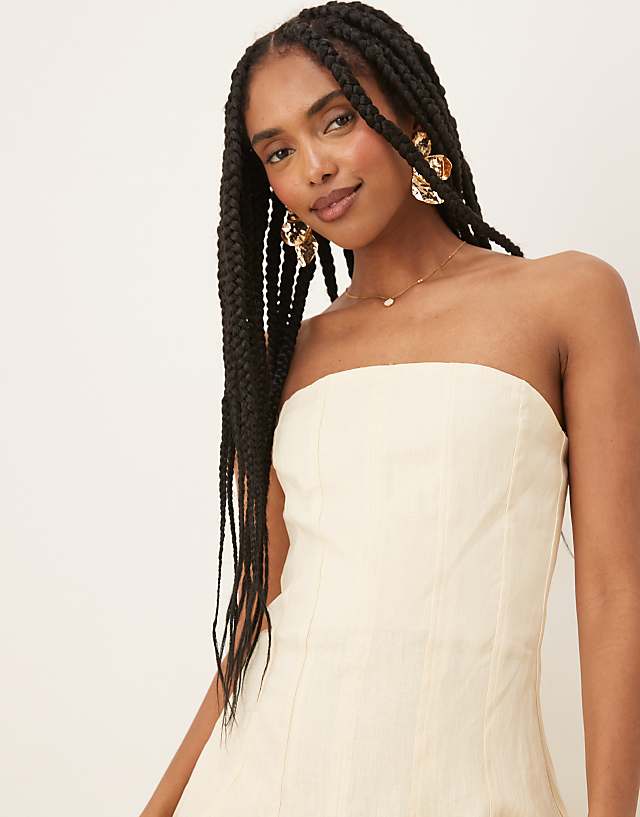 Asos Mango Capsule Linen Bandeau Structured Midi Dress In Buttermilk