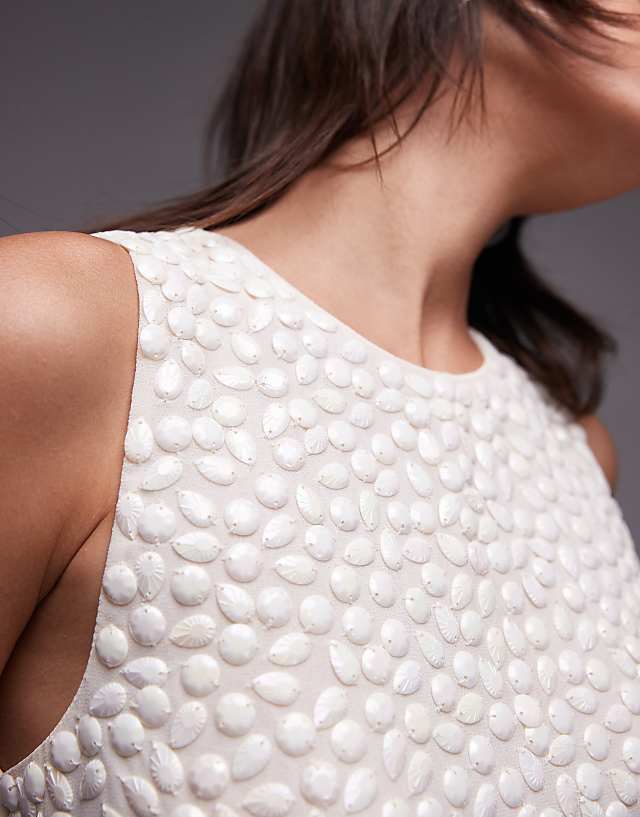 Asos Mango Capsule Rhinstone Shift Mini Dress In White