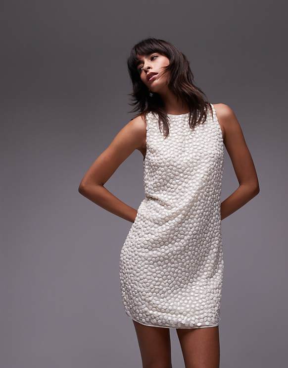 asos Mango Capsule rhinstone shift mini dress in white