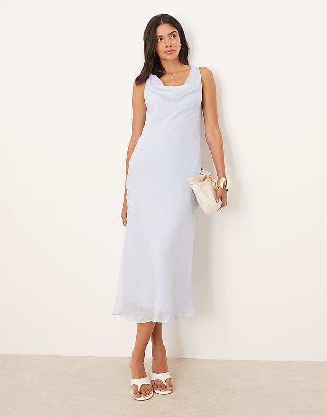 asos Mango cowl neck open back maxi dress in pale blue