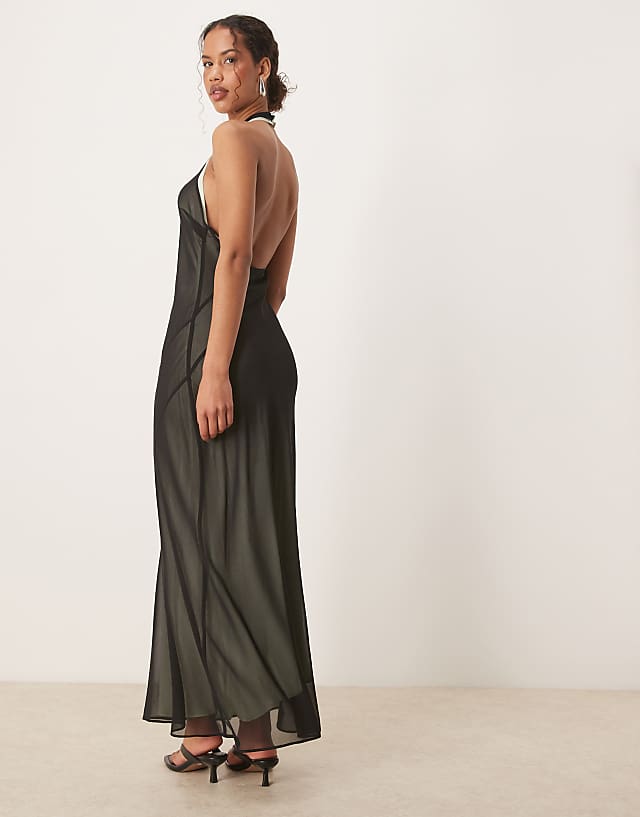 Asos Mango Double Layered Scoop Back Maxi Dress With Soft Contoured Exposed Seam In Black