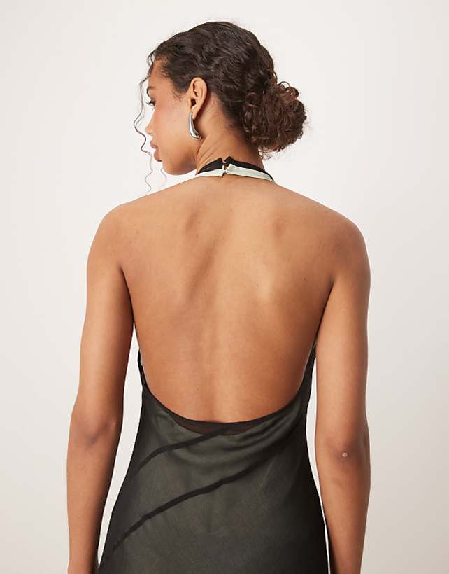 Asos Mango Double Layered Scoop Back Maxi Dress With Soft Contoured Exposed Seam In Black