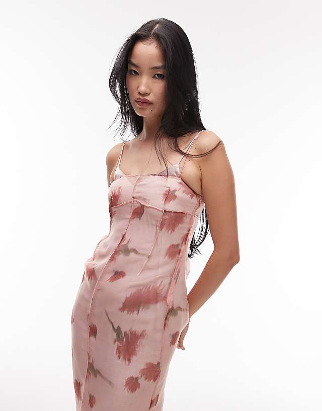 Asos Mango Double Layered V-neck Midi Dress In Pastel Pink