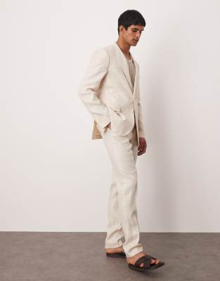 Asos Mango Flax Linen Tailored Suit Co-ord In Light Beige