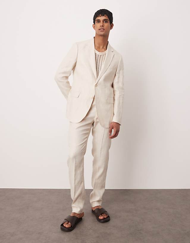 asos Mango flax linen tailored suit co-ord in light beige