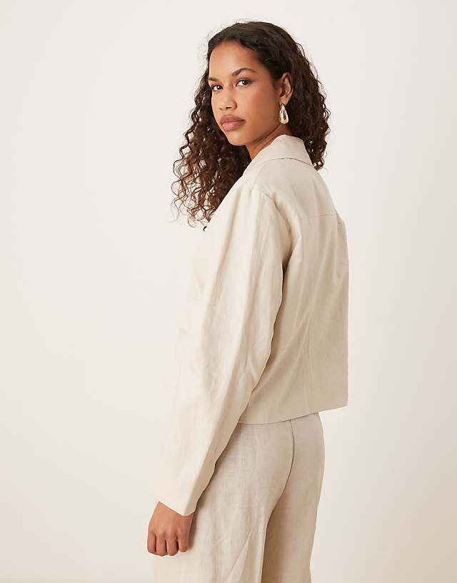 Asos Mango Linen Button Thorugh Jacket Co-ord In Stone