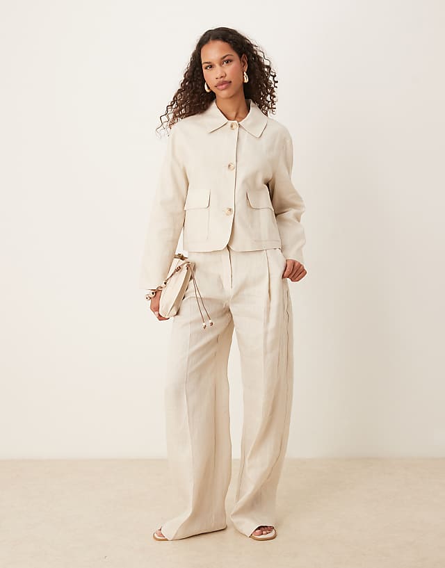 Asos Mango Linen Button Thorugh Jacket Co-ord In Stone