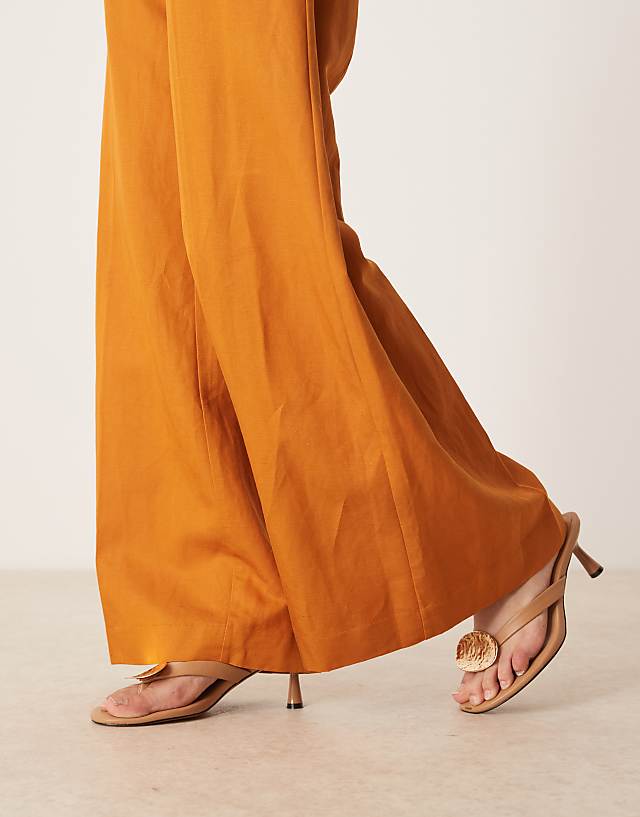 Asos Mango Linen Mix Bandeau Jumpsuit In Burnt Orange