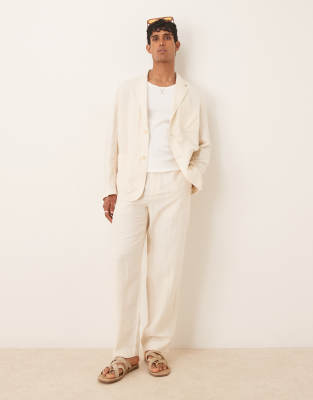 Asos Mango Linen Mix Relaxed Fit Suit Co-ord In Ecru