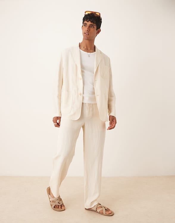 asos Mango linen mix relaxed fit suit co-ord in ecru