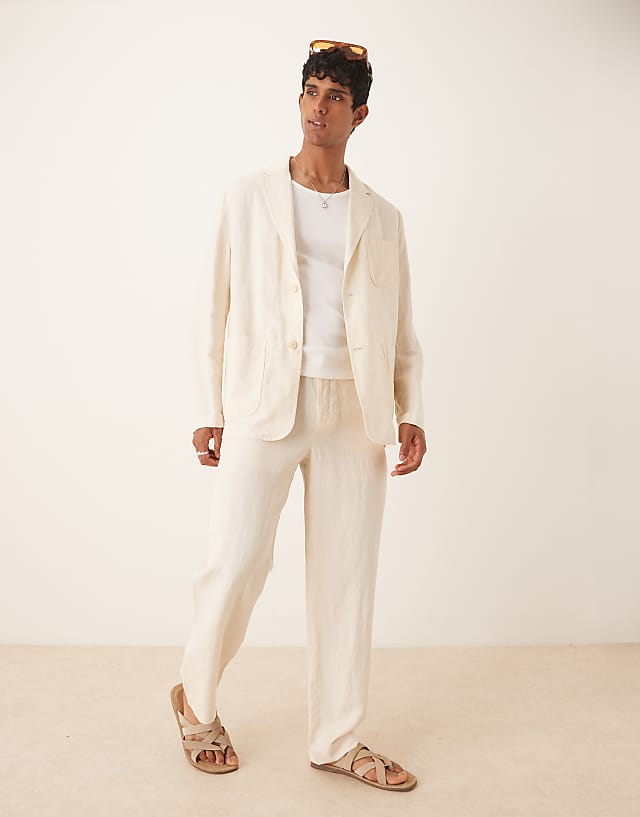 asos Mango linen mix relaxed fit suit co-ord in ecru