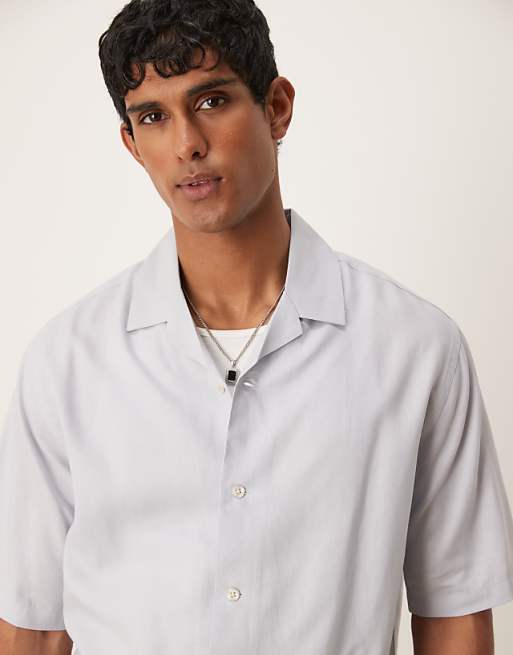 Asos Mango Linen Mix Short Sleeve Shirt In Pale Blue