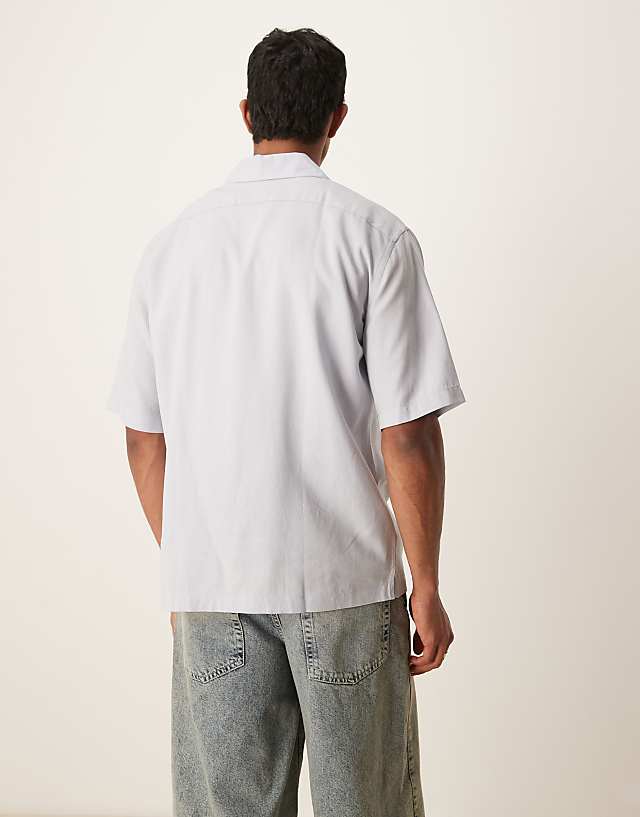 Asos Mango Linen Mix Short Sleeve Shirt In Pale Blue