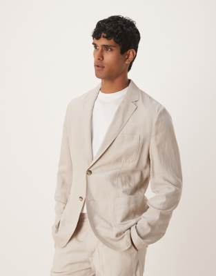 Asos Mango Linen Mix Slim Fit Suit Co-ord In Light Beige
