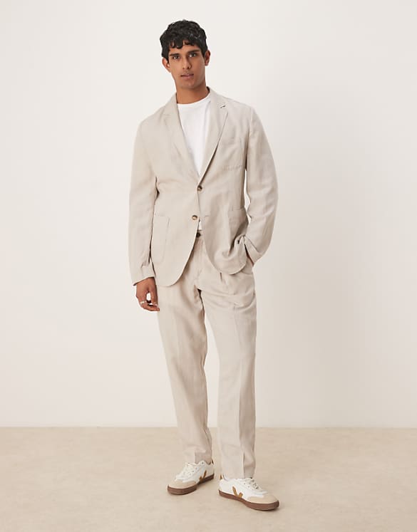 asos Mango linen mix slim fit suit co-ord in light beige