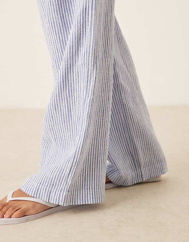 Asos Mango Linen Mix Stripe Elasticated Waist Trouser Co-ord In Light Blue
