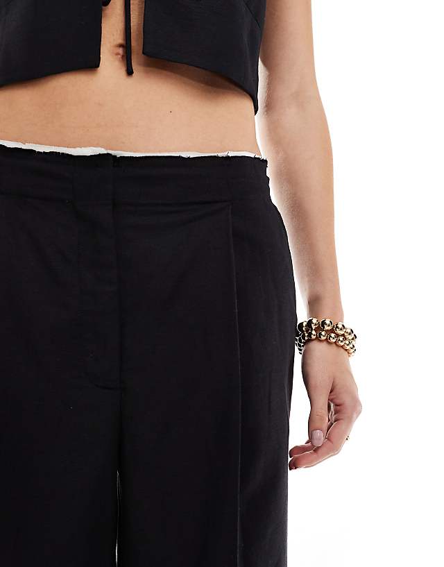 Asos Mango Linen Waistband Detail Co-ord Shorts In Black