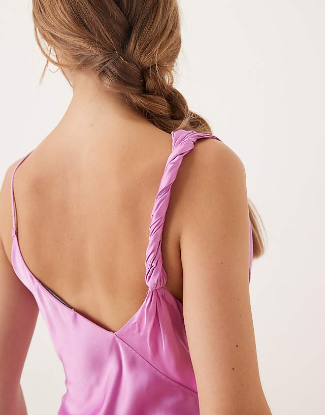 Asos Mango One Shoulder Satin Midi Dress With Side Split In Pink