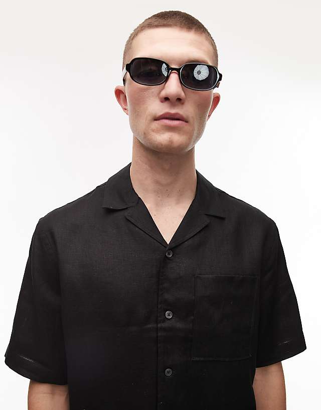 Asos Mango Premium Linen Short Sleeve Shirt In Black