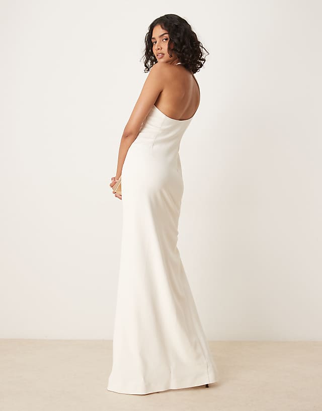 Asos Mango Premium One Shoulder Side Split Maxi Dress In White