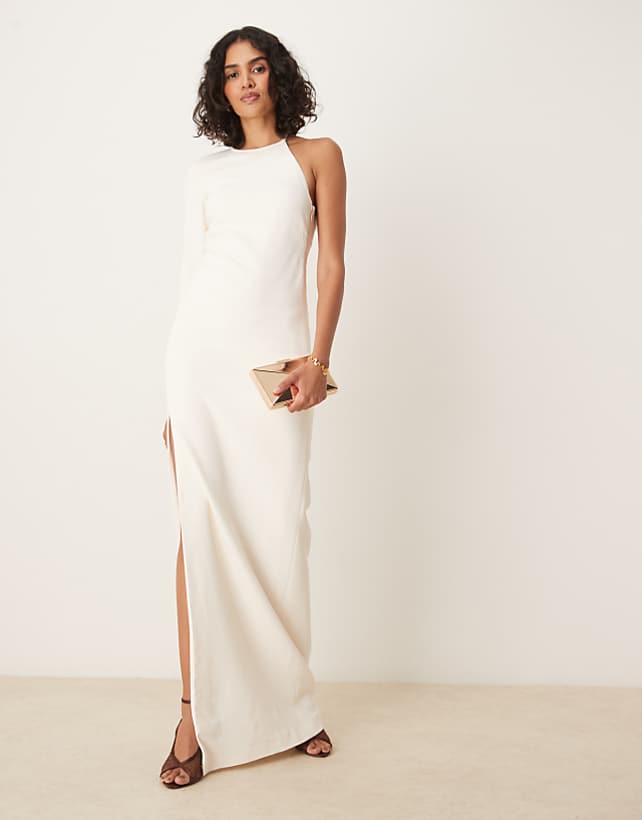 asos Mango premium one shoulder side split maxi dress in white
