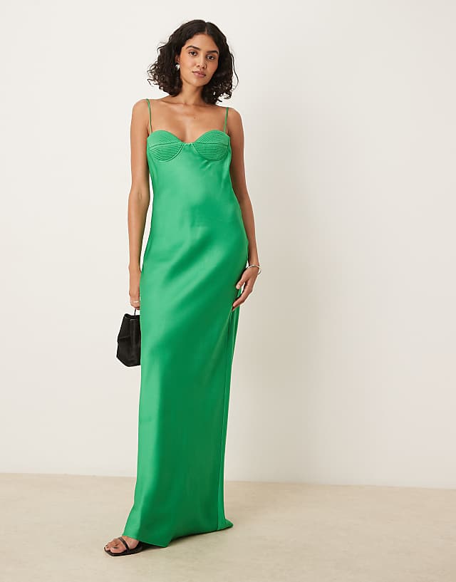 Asos Mango Premium Strappy Cup Detail Maxi Dress In Green