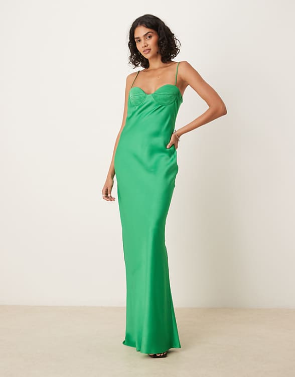 asos Mango premium strappy cup detail maxi dress in green