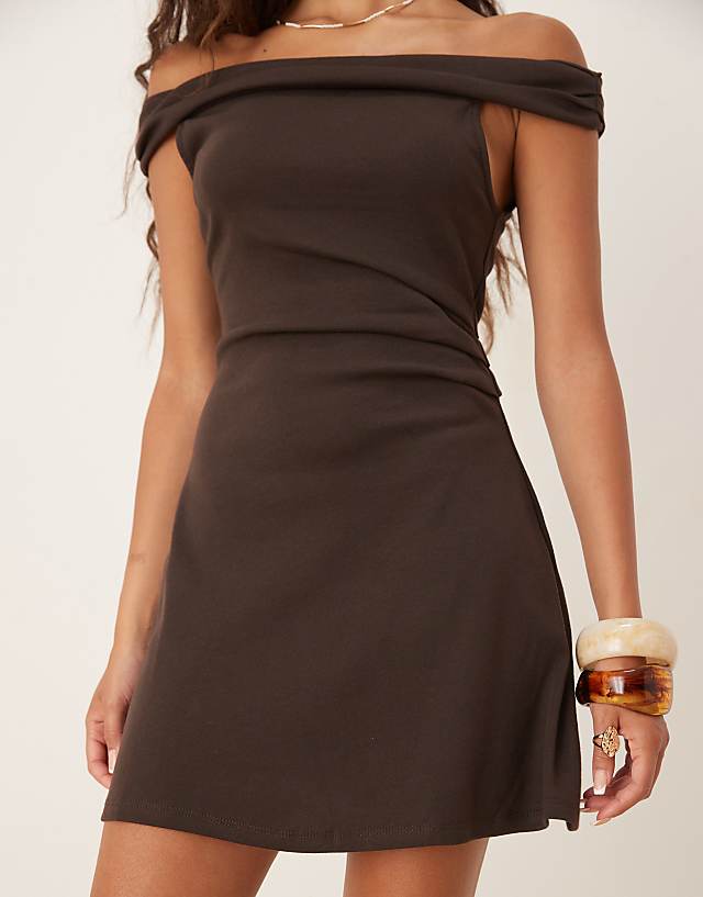 Asos Mango Slinky One Shoulder Mini Dress In Chocolate