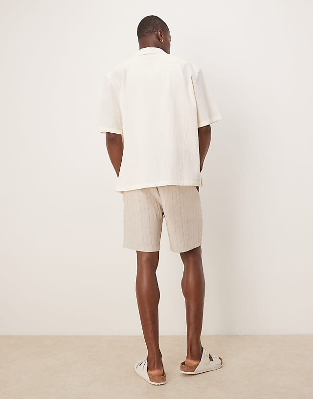 Asos Mango Tailored Linen Mix Short In Beige Stripe