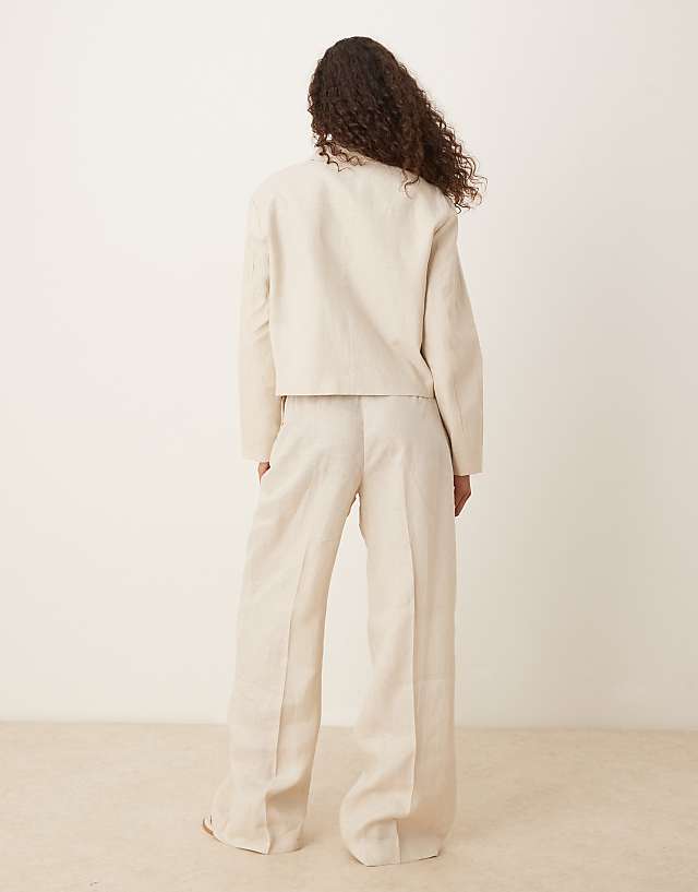 Asos Mango Wide Leg Tailored Linen Trouser With Front Pleat Co-ord In Stone
