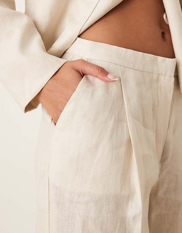 Asos Mango Wide Leg Tailored Linen Trouser With Front Pleat Co-ord In Stone